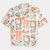 Boxy Linen-Blend Stamp Pattern Shirt