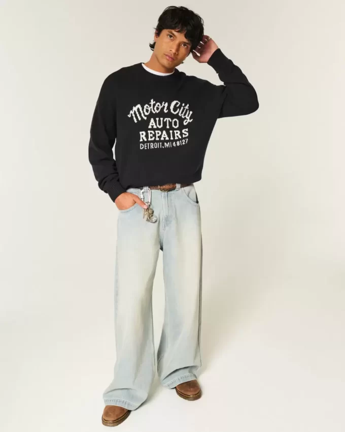 Boxy Motor City Auto Repairs Graphic Crew Sweater