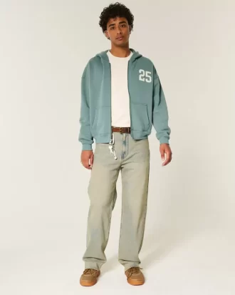 Boxy Number Graphic Zip-Up Hoodie