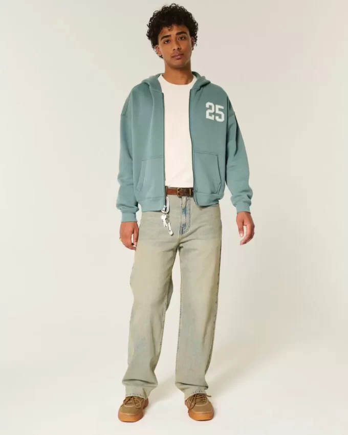 Boxy Number Graphic Zip-Up Hoodie