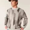 Boxy Pattern Crew Sweater