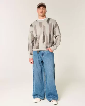 Boxy Pattern Crew Sweater