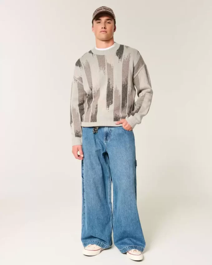 Boxy Pattern Crew Sweater