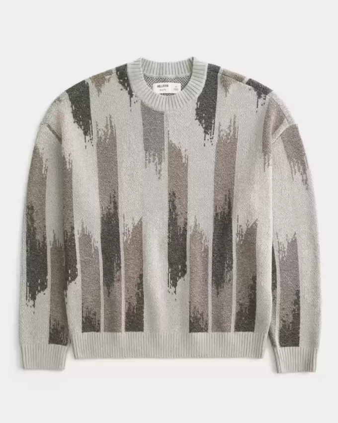 Boxy Pattern Crew Sweater