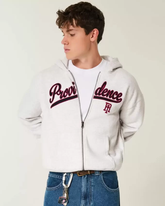 Boxy Providence Rhode Island Graphic Zip-Up Hoodie