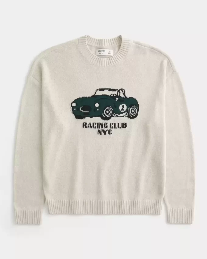 Boxy Racing Graphic Crew Sweater