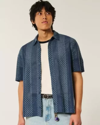 Boxy Short-Sleeve Crochet-Style Shirt
