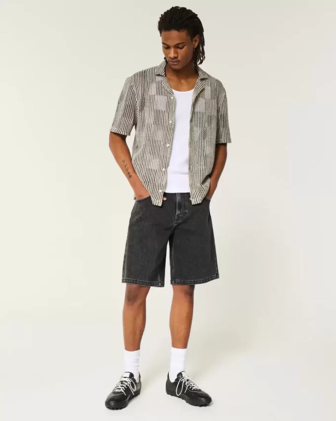 Boxy Short-Sleeve Crochet-Style Shirt