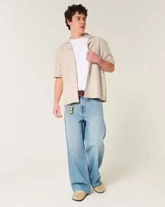 Boxy Short-Sleeve Crochet-Style Shirt