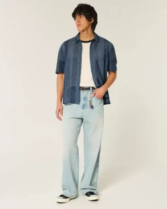Boxy Short-Sleeve Crochet-Style Shirt