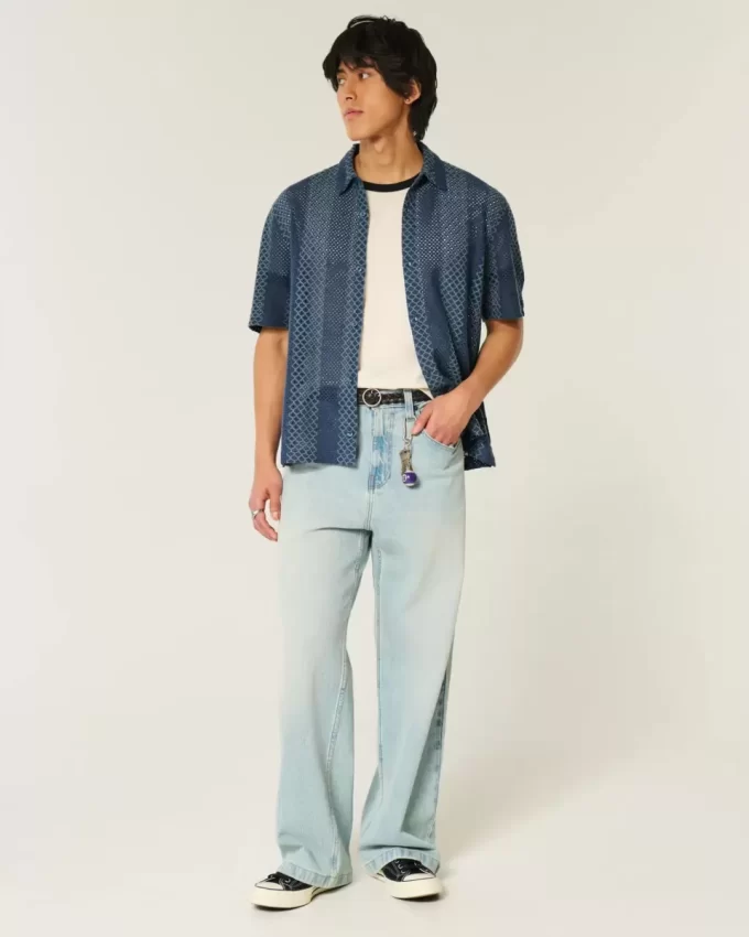 Boxy Short-Sleeve Crochet-Style Shirt