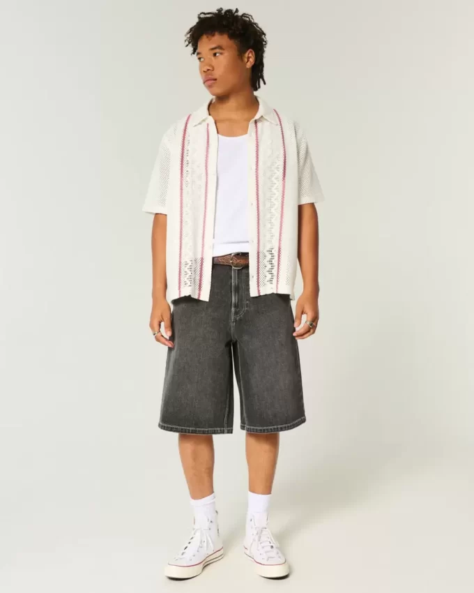 Boxy Short-Sleeve Crochet-Style Shirt