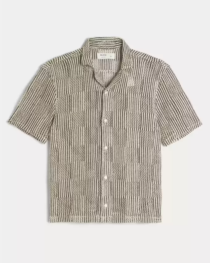 Boxy Short-Sleeve Crochet-Style Shirt