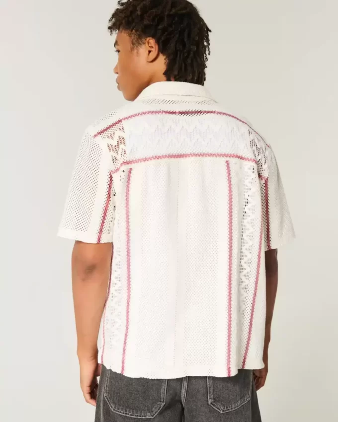 Boxy Short-Sleeve Crochet-Style Shirt