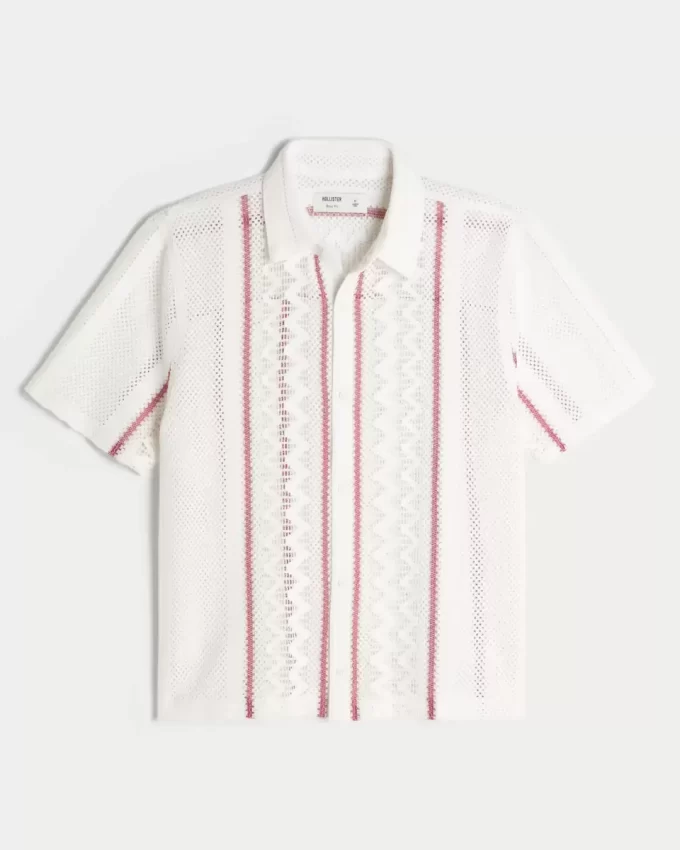 Boxy Short-Sleeve Crochet-Style Shirt