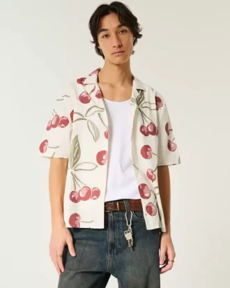 Boxy Short-Sleeve Linen-Blend Shirt