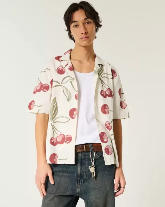 Boxy Short-Sleeve Linen-Blend Shirt