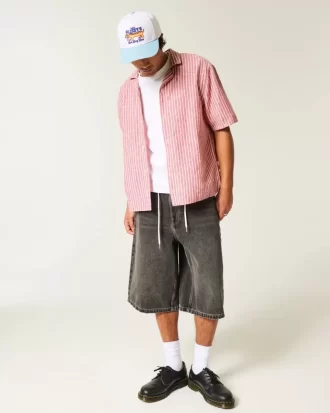Boxy Short-Sleeve Linen-Blend Shirt