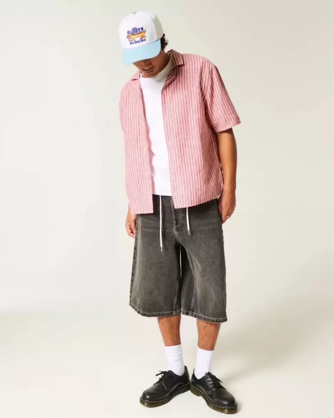 Boxy Short-Sleeve Linen-Blend Shirt