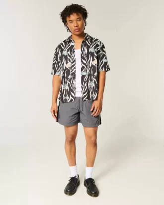 Boxy Tropical Fish Pattern Linen-Blend Shirt
