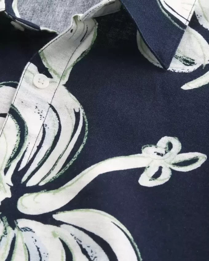 Boxy Tropical Pattern Linen-Blend Shirt