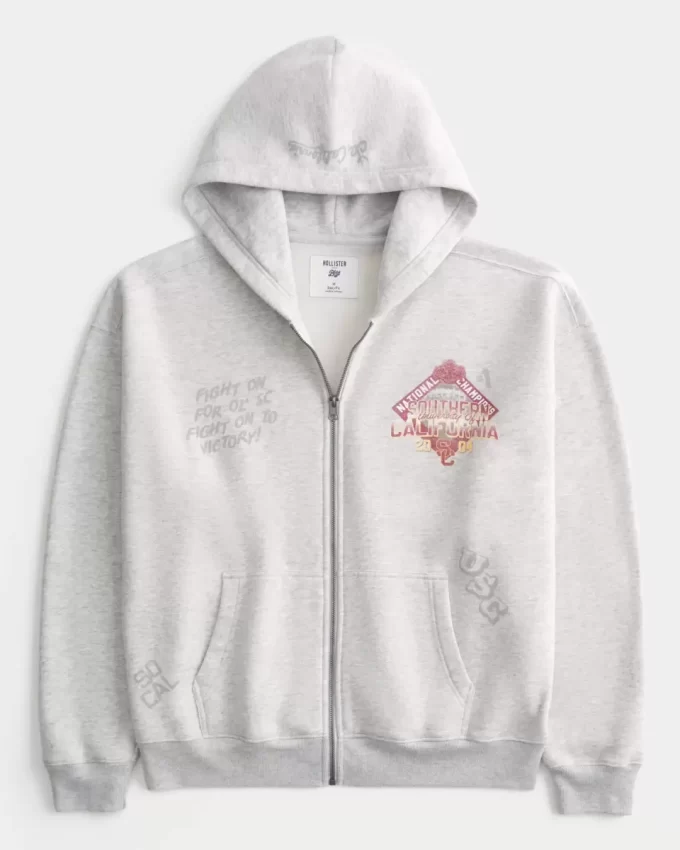 Boxy University of Southern California Trojans Graphic Zip-Up Hoodie