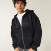 Boxy Zip-Up Flame Graphic Hoodie