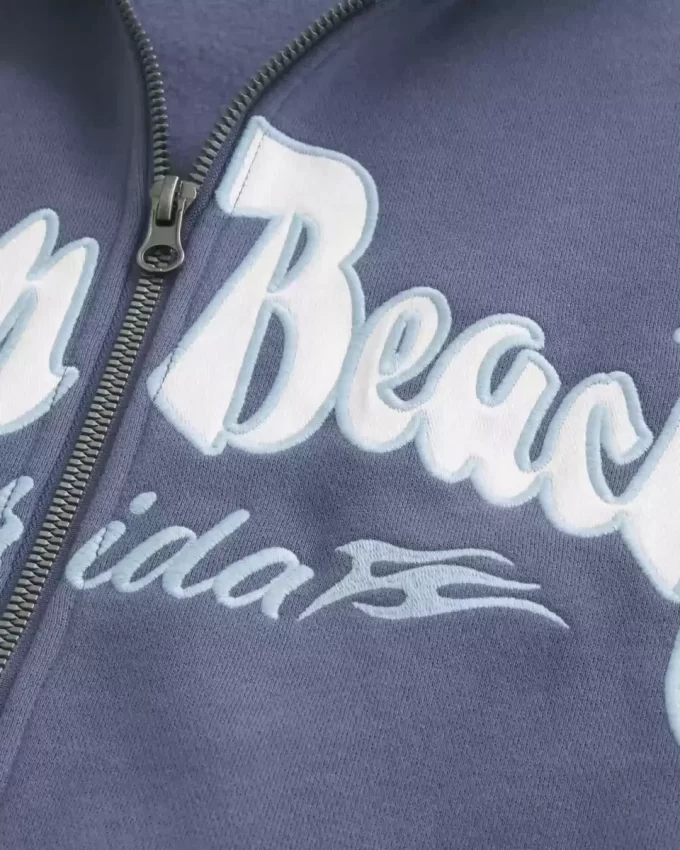Boxy Zip-Up Palm Beach Graphic Sweatshirt
