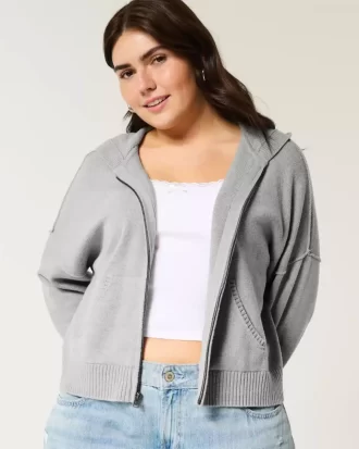Boxy Zip-Up Sweater Hoodie