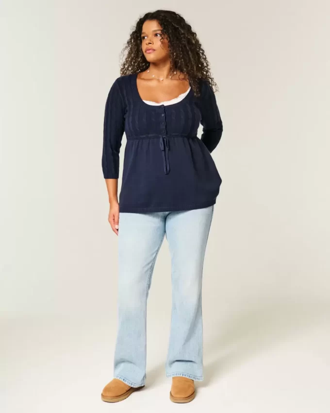 Cable-Knit Babydoll Sweater