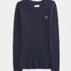 Cable-Knit Bow Crew Sweater