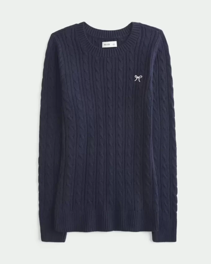 Cable-Knit Bow Crew Sweater