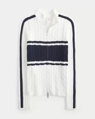 Cable-Knit Mock-Neck Zip-Up Sweater
