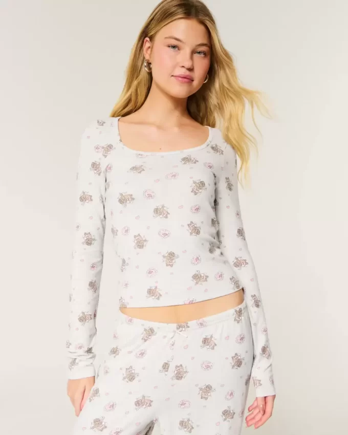 Cozy Bear Pattern Pajama Top
