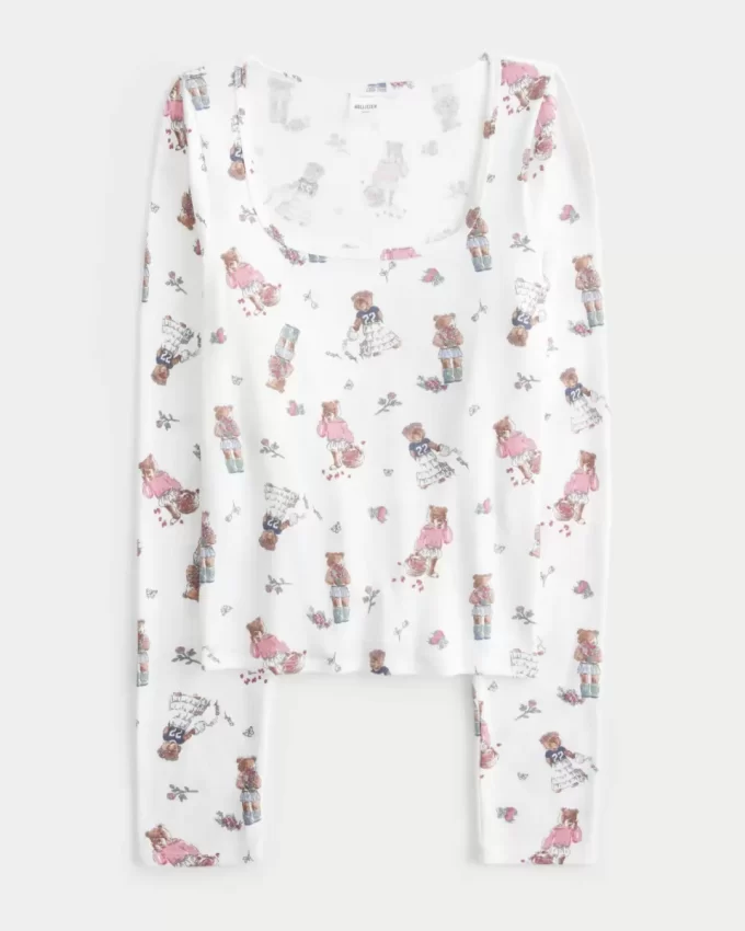 Cozy Bear Pattern Pajama Top