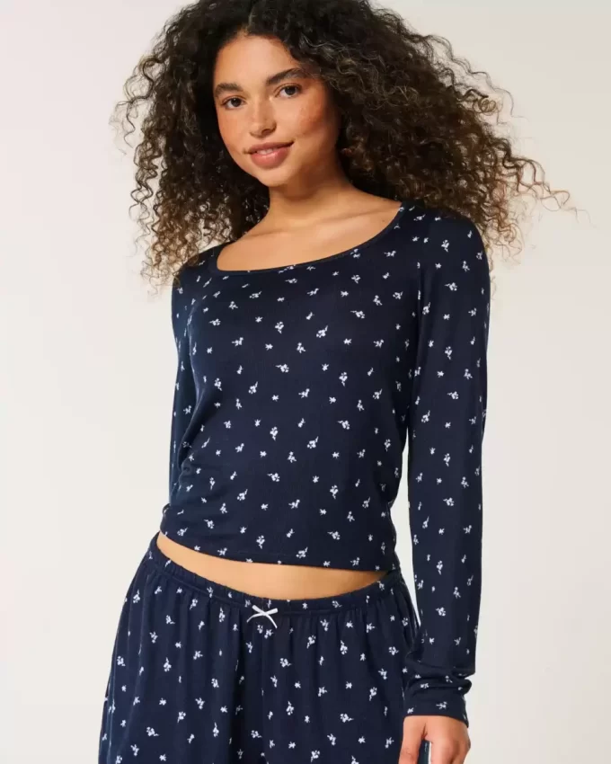 Cozy Floral Pattern Pajama Top