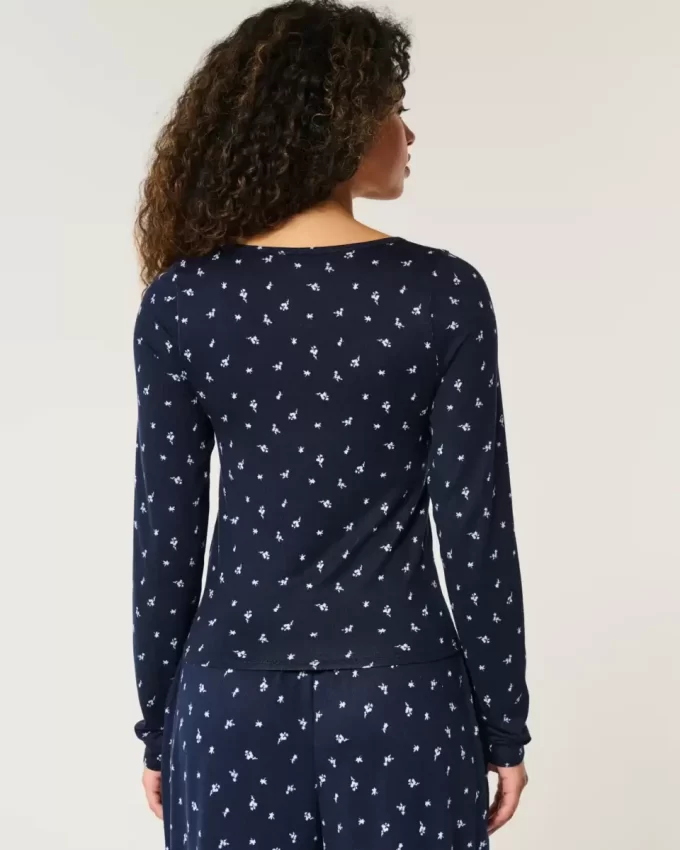 Cozy Floral Pattern Pajama Top