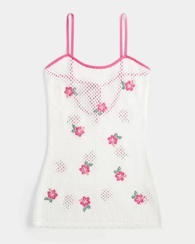 Crochet-Style Floral-Embroidered Cover Up Dress
