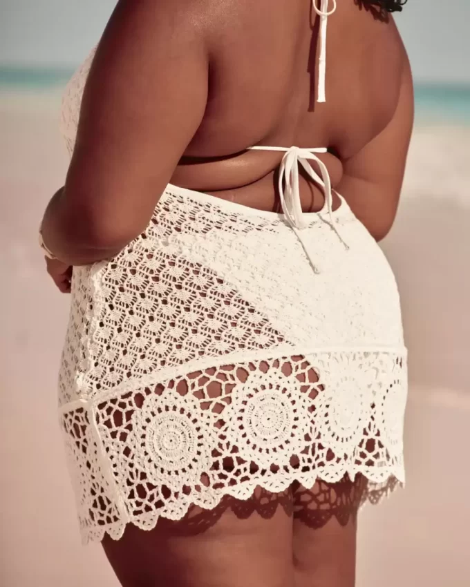 Crochet-Style Halter Cover Up Mini Dress