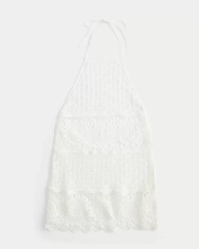 Crochet-Style Halter Cover Up Mini Dress