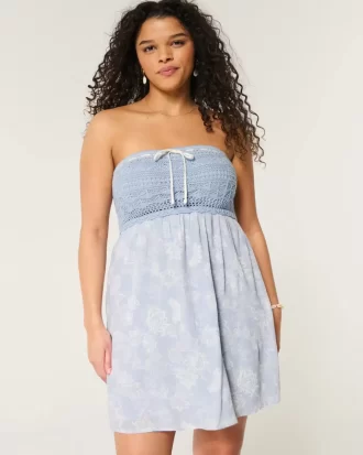 Crochet-Style Mix Strapless Mini Dress