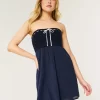 Crochet-Style Mix Strapless Mini Dress