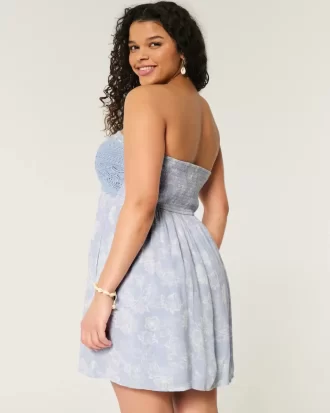 Crochet-Style Mix Strapless Mini Dress