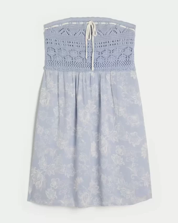 Crochet-Style Mix Strapless Mini Dress