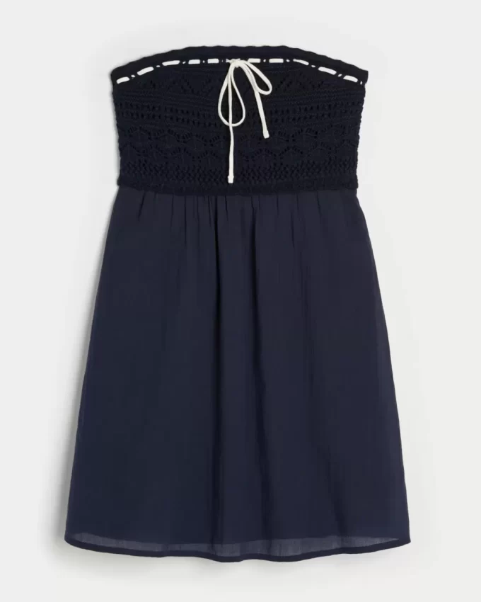 Crochet-Style Mix Strapless Mini Dress