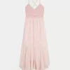 Crochet-Style Mix V-Neck Maxi Dress
