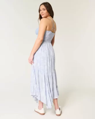 Crochet-Style Mix V-Neck Maxi Dress
