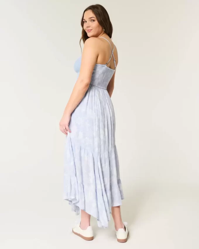 Crochet-Style Mix V-Neck Maxi Dress