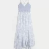 Crochet-Style Mix V-Neck Maxi Dress