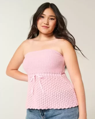 Crochet-Style Strapless Sweater Tube Top